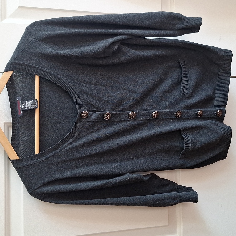 Dark Gray Nautical Button-Up Cardigan